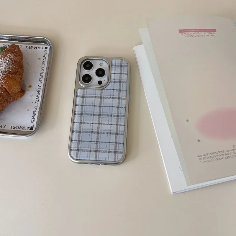Phone Cases Blue - Korean Ins Epoxy Blue Plaid Pattern