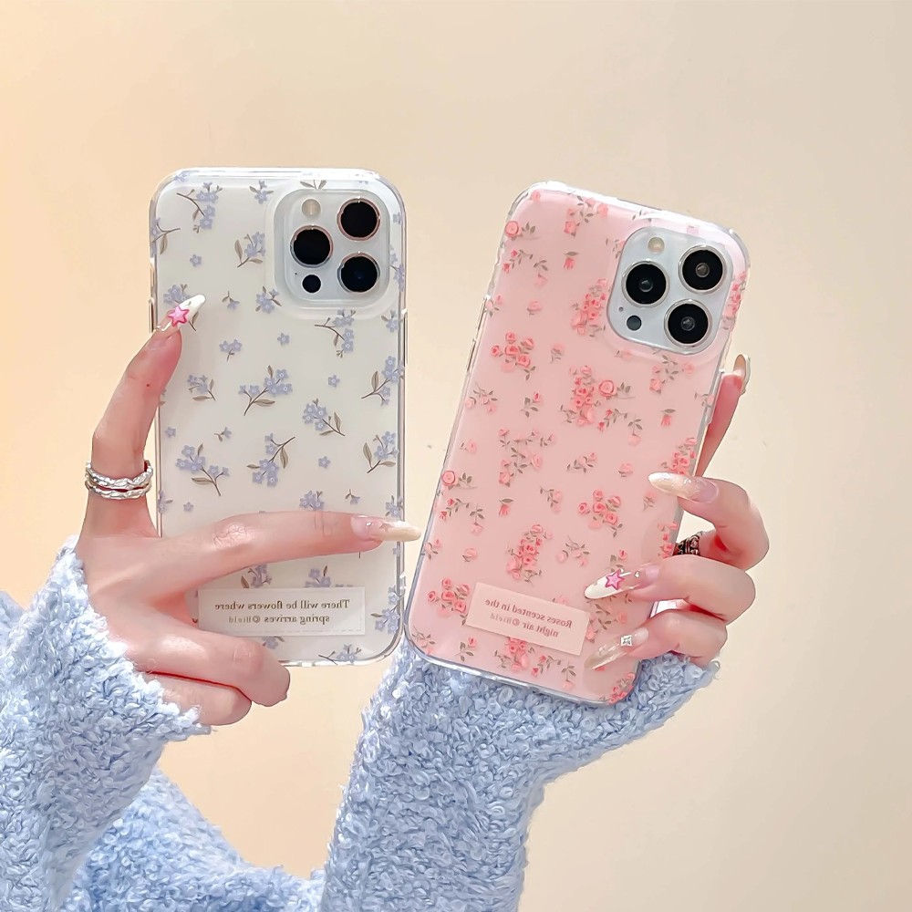 Phone Cases Blue - Pink and Blue White Flowers Floral