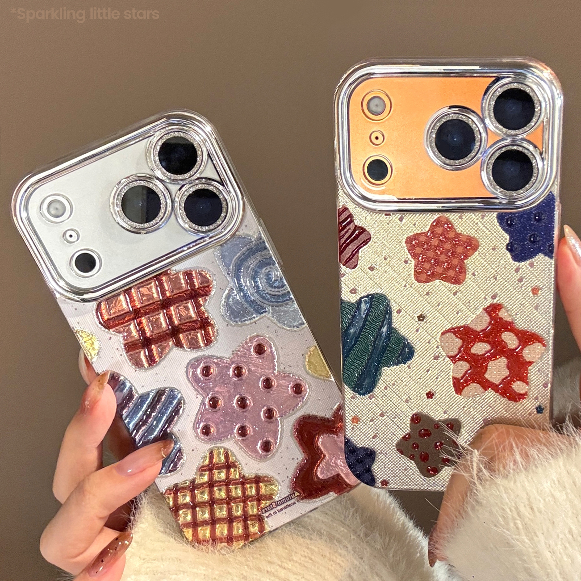 Phone Cases Unique - Korean Colorful Stars Glitter Plating Phone