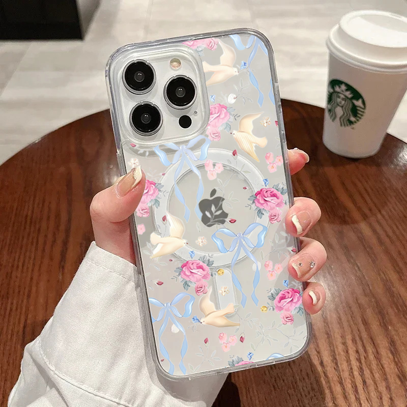 INS Flower Bird Bow Case iPhon - Clear Magsafe Case のレビューと価格