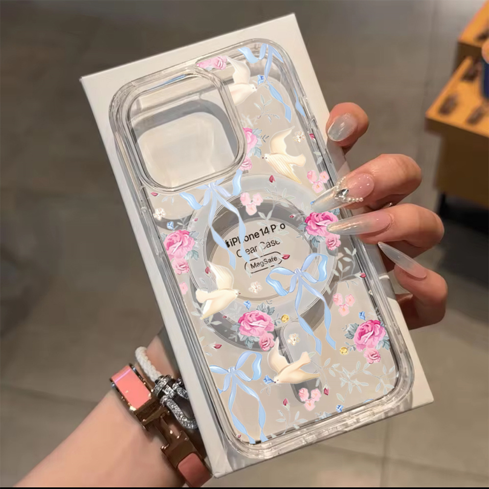 INS Flower Bird Bow Case iPhon - Clear Magsafe Case のレビューと価格
