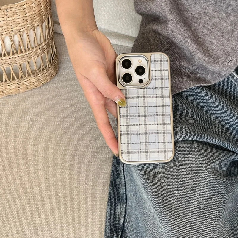 Korean Ins Epoxy Blue Plaid Pa - Phone Cases Blue のレビューと価格