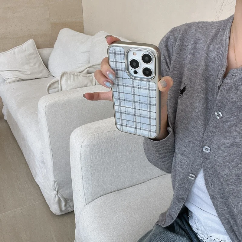 Korean Ins Epoxy Blue Plaid Pa - Phone Cases Blue のレビューと価格