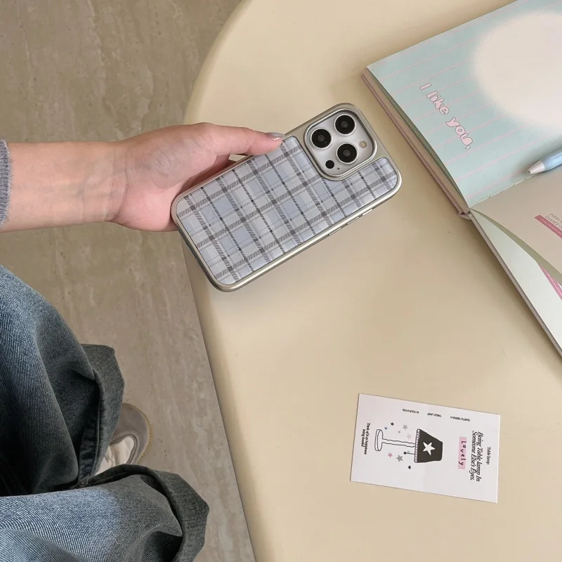 Korean Ins Epoxy Blue Plaid Pa - Phone Cases Blue のレビューと価格