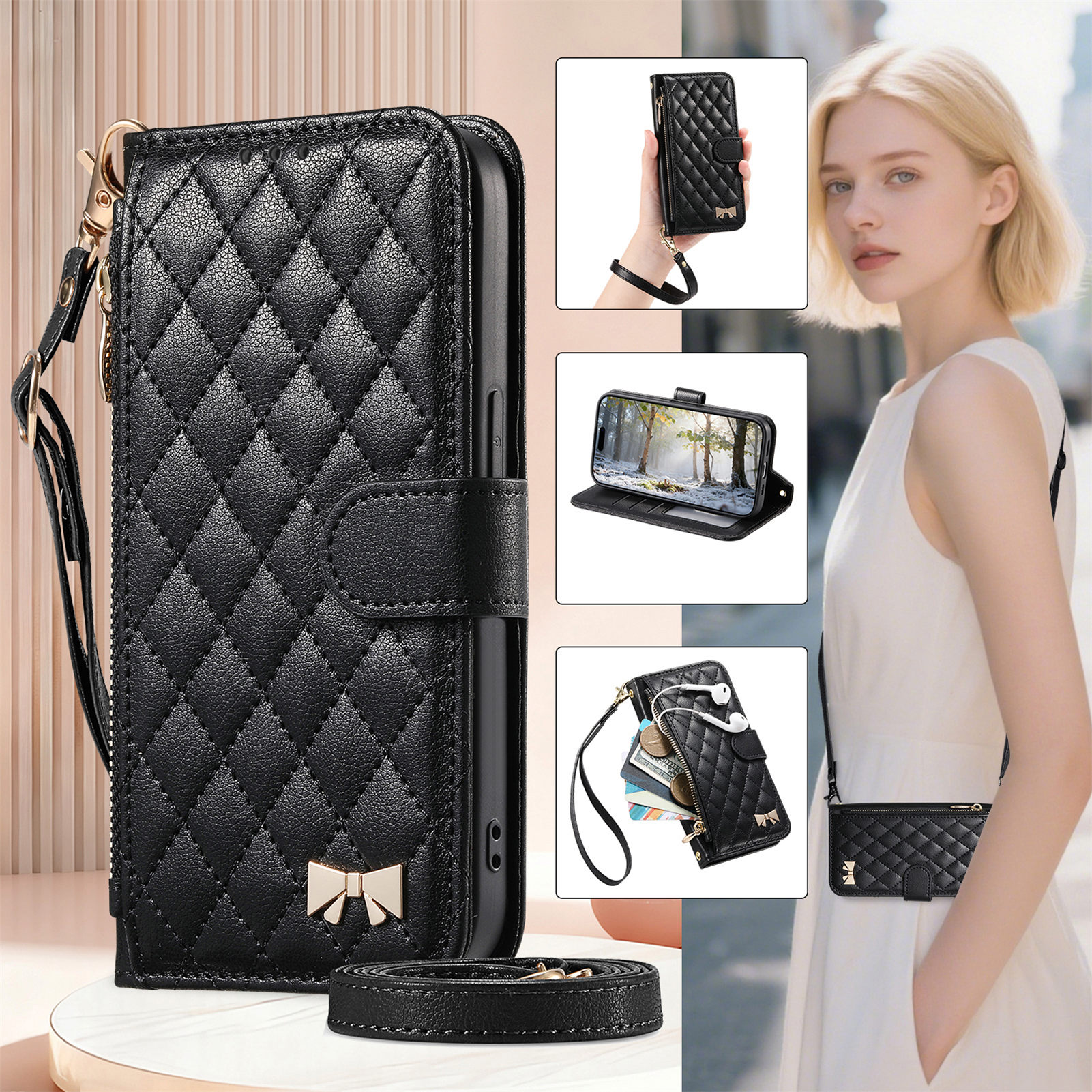 PU Leather Zipper Crossbody Wr - Phone Cases With Straps のレビューと価格