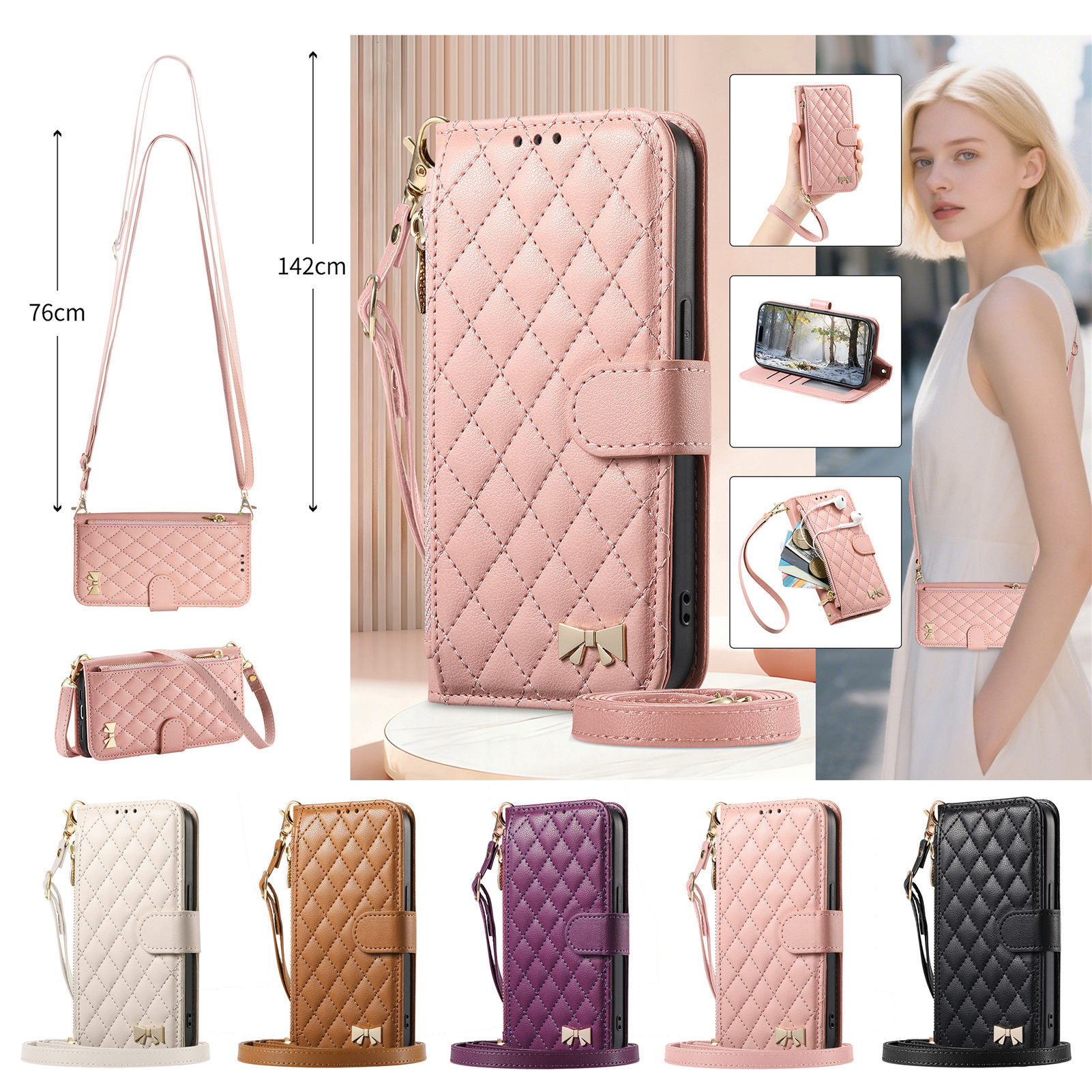 PU Leather Crossbody Flip Wall - Phone Cases With Straps のレビューと価格