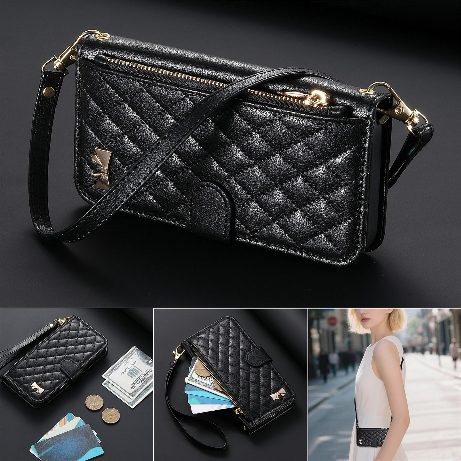 PU Leather Crossbody Flip Wall - Phone Cases With Straps のレビューと価格