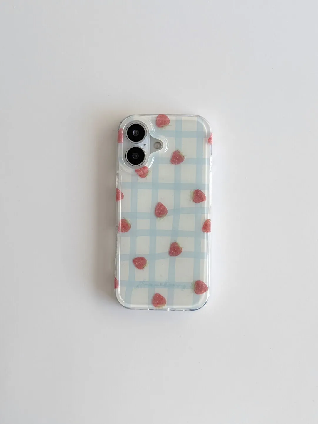 Fresh Blue Grid Pattern Strawb - Phone Cases Blue のレビューと価格