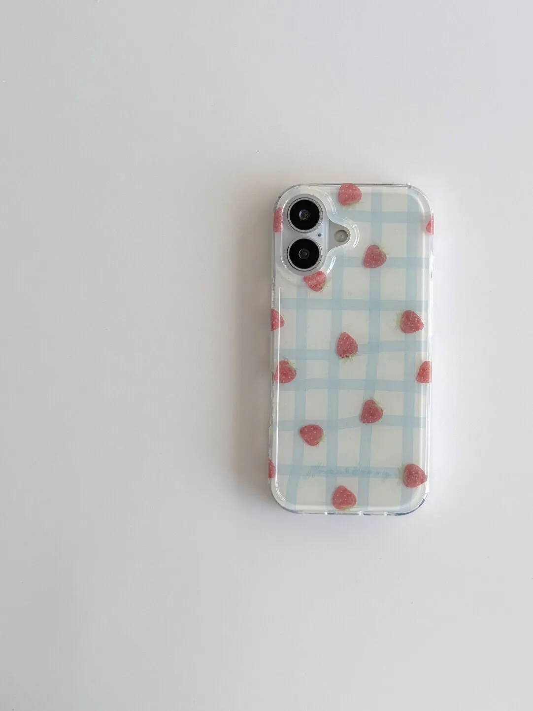 Fresh Blue Grid Pattern Strawb - Phone Cases Blue のレビューと価格