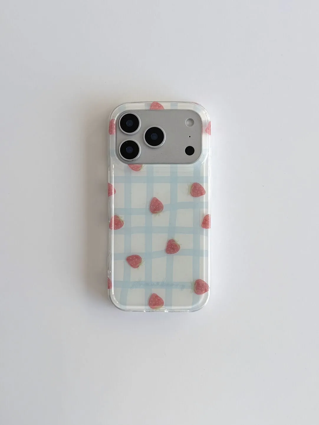 Fresh Blue Grid Pattern Strawb - Phone Cases Blue のレビューと価格