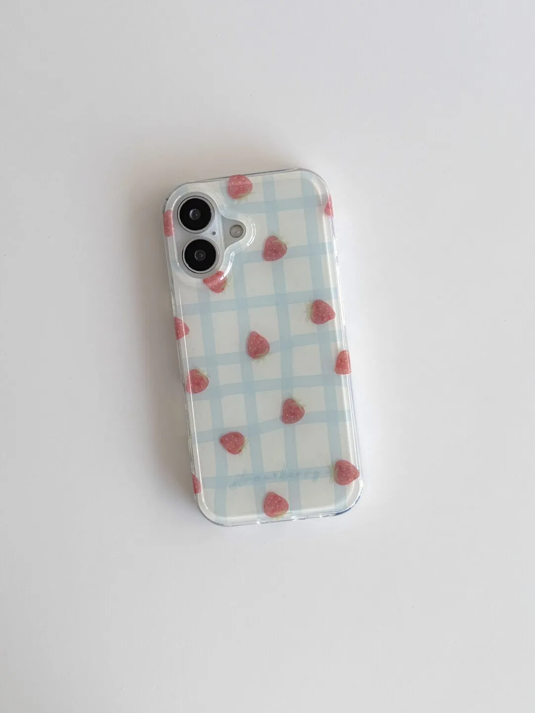Fresh Blue Grid Pattern Strawb - Phone Cases Blue のレビューと価格